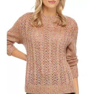 🪷Women's Democracy Sz Medium Lurex Pointelle Sweater Blue Pink Yellow Like New